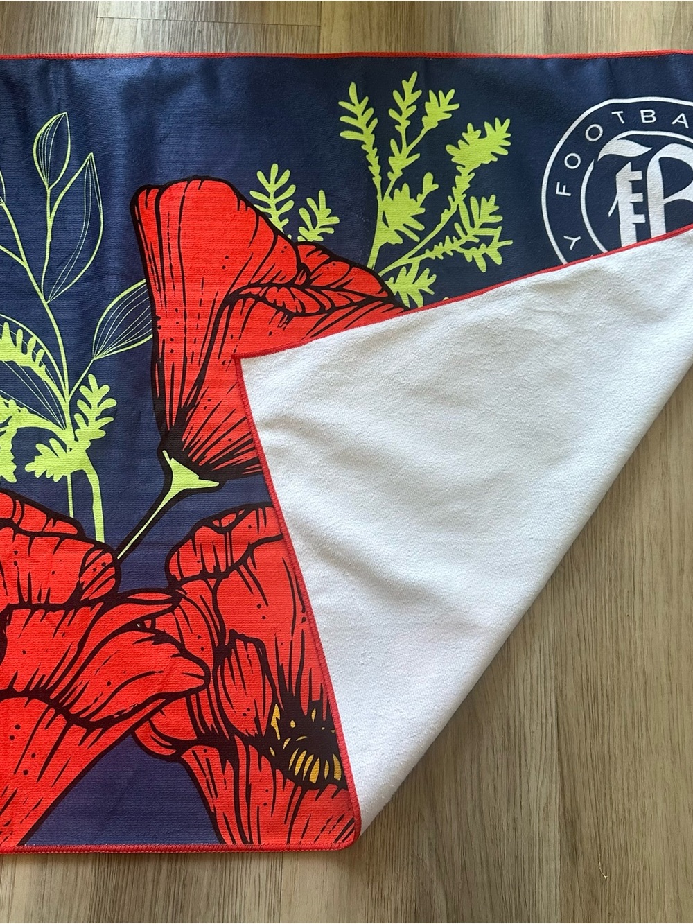 Trader Joe's Floral Beach Towel orange poppy and Navy- Bay Football Club - Picture 5 of 5